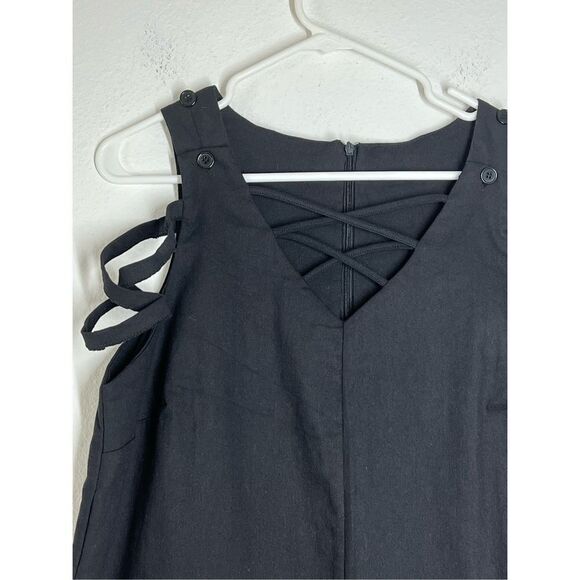 Black Grommet Lace-Up Sleeveless Mini Dress Sz L - Picture 2 of 12